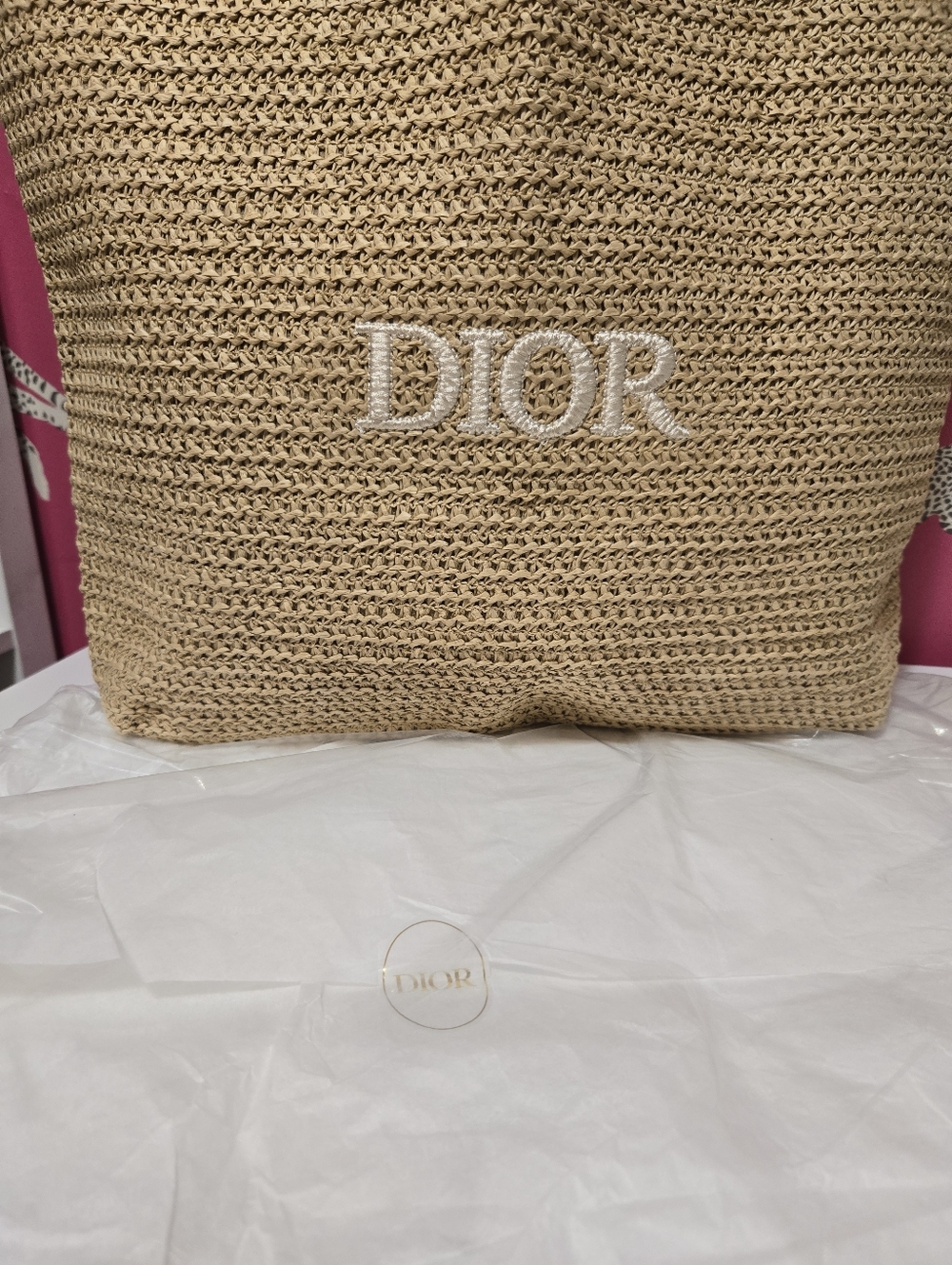 NWT Dior Beauty Raffia Woven Tote Bag - Picture 2 of 11
